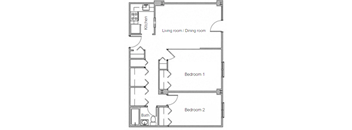 Two Bedroom One Bathroom Floorplan Jaclen Towers, Beverly, MA.