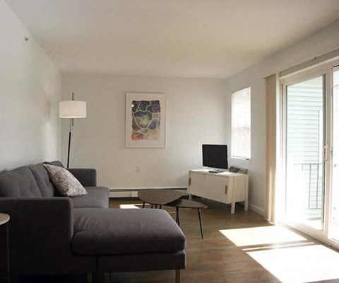 a living room with a couch and a tv
