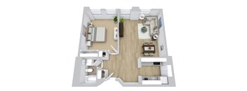 One Bedroom One Bathroom Floorplan Layout.at Mill House Apartments, Greenfield, MA