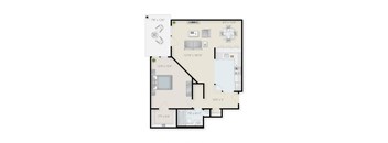 One Bed One Bath Apartment Floor Plan. at Pondside at Littleton, Massachusetts, 01460