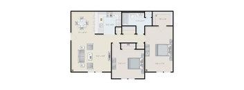 Two Bedroom 1 Bath Floor Plan at  Pondside at Littleton. at Pondside at Littleton, Littleton, MA