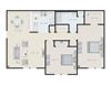 Two Bedroom 1 Bath Floor Plan at Pondside at Littleton.
