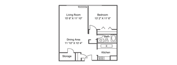 One Bedroom Floorplan. at Rockingham Glen, West Roxbury, 02132