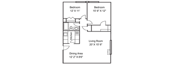 wo Bedroom Classic Floorplan. at Rockingham Glen, West Roxbury, Massachusetts