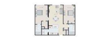 Two Bedroom  Two Bathroom Floor Plan  at Ninth Square Apartments, New Haven, 06510