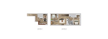 Two Bedroom One Bath Townhome Floor Plan at The Atwater at Ninth Square in New Haven, CT