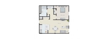 One Bedroom One Bathroom Staged Floor Plan at Ninth Square Apartments, New Haven
