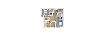 Two Bedroom Two Bath 3D Floor Plan E. at Woodlands at Abington Station, Abington, MA, 02351