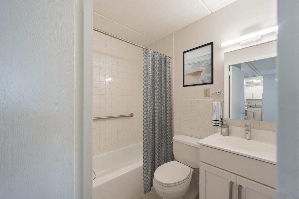 Newly Renovated Bathroom with Vanity and Grab Bars at Baystate Place, Springfield, 01104