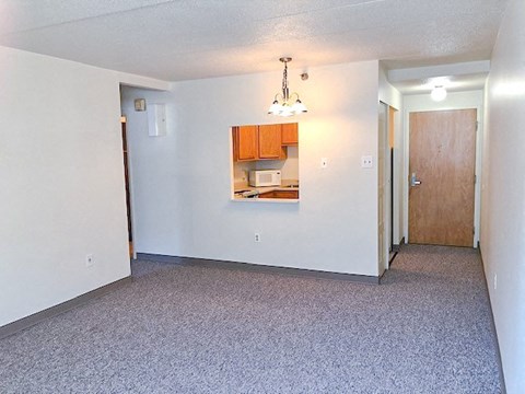 Open Living Room Floor Plan with Breakfast Bar to Kitchen. at Montani Towers, Wheeling, WV