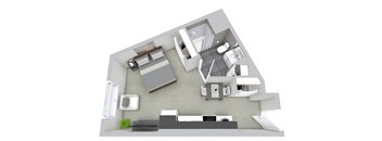 Studio 1 bath floor plan at Beverly Village for Living & the Arts Apartments, Beverly, 01915