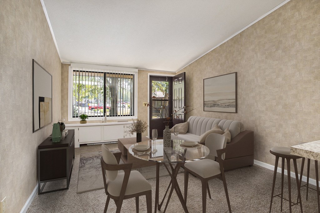 a living room with a couch and a table