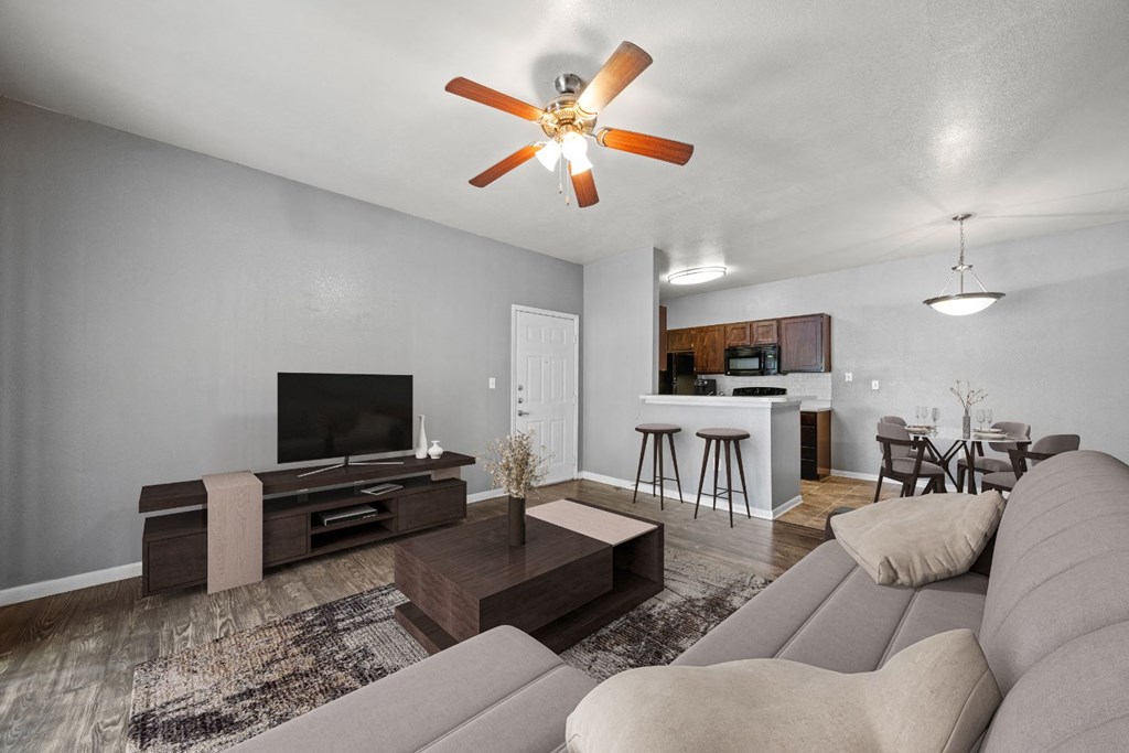 a living room with a couch and a tv