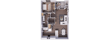 A top-down view of a modern apartment layout.