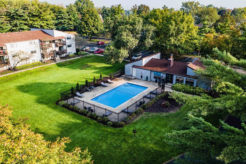 Briarwood Arial View of Lush Green grass and blue pool
