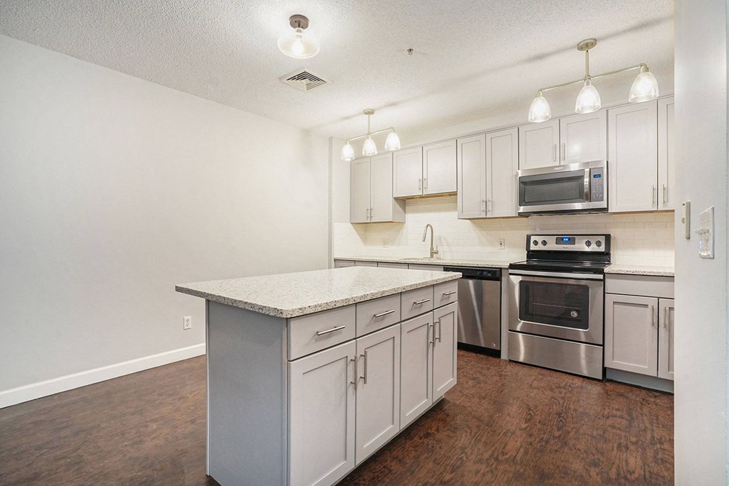 The Lofts Apartments In Grand Rapids, MI Marble Countertop Kitchen and Hardwood Floors