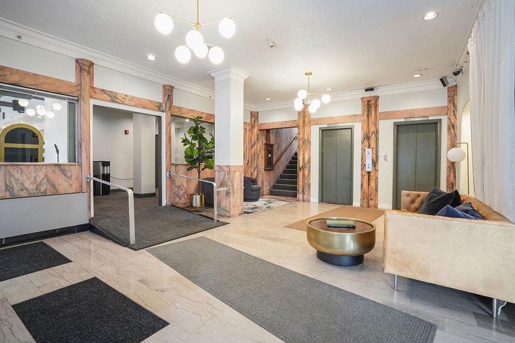 a view of the lobby at the historic electric building apartments in fort worth, tx