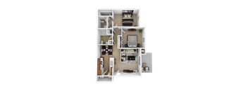 a 3d floor plan of a 1 bedroom apartment
