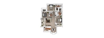a stylized floor plan of a house with bedrooms and a living room