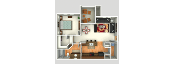 3D Floorplan of 1 Bedroom at Twin Creeks at Alamo Ranch Apartments, Texas