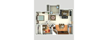 3D Floorplan of 1 Bedroom at Twin Creeks at Alamo Ranch Apartments, Texas