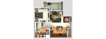 3D Floorplan of 1 Bedroom at Twin Creeks at Alamo Ranch Apartments, Texas