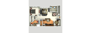 3D Floorplan of 1 Bedroom at Twin Creeks at Alamo Ranch Apartments, Texas