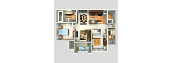3D Floorplan of 2 Bedroom at Twin Creeks at Alamo Ranch Apartments, Texas