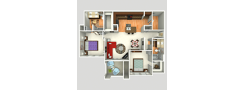 3D Floorplan of 2 Bedroom at Twin Creeks at Alamo Ranch Apartments, Texas