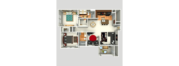 3D Floorplan of 2 Bedroom at Twin Creeks at Alamo Ranch Apartments, Texas