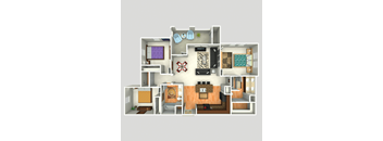 3D Floorplan of 3 Bedroom at Twin Creeks at Alamo Ranch Apartments, Texas