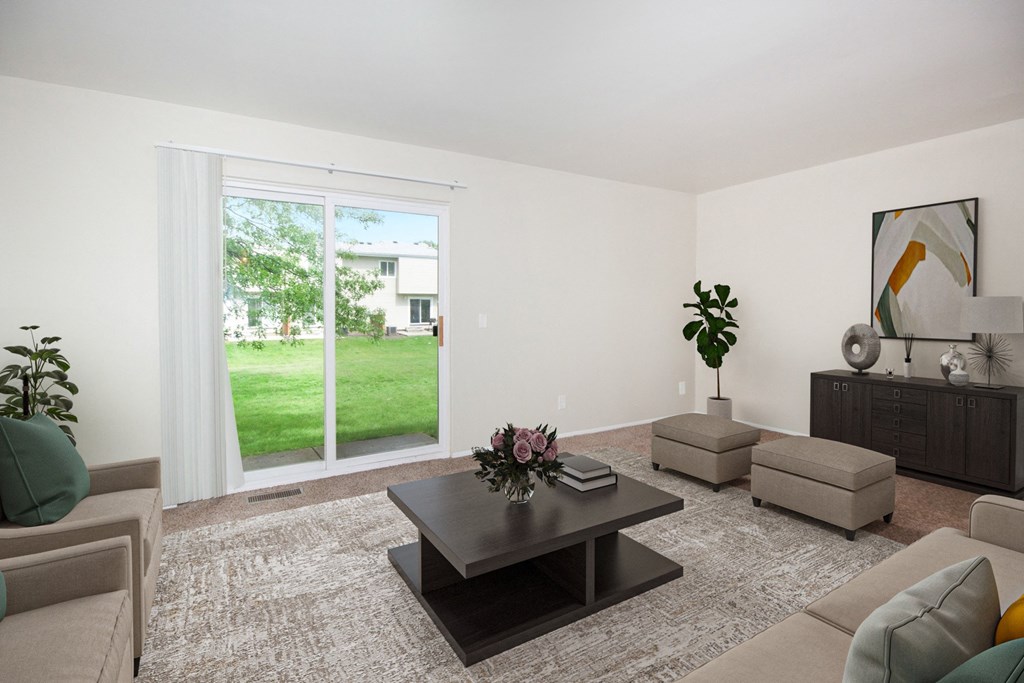 a living room with a couch and a coffee table