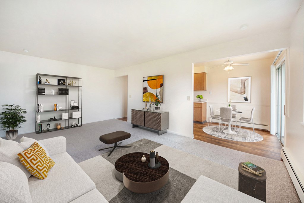 a living room with a couch and a coffee table