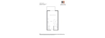A floor plan for a studio apartment with a living room, kitchen, and bathroom.