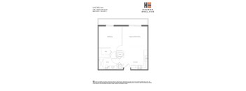 A floor plan for a one bedroom apartment at Havana Enclave.
