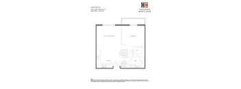 A floor plan for a unit at Havana Enclave shows a living room, kitchen, bathroom, and bedroom.
