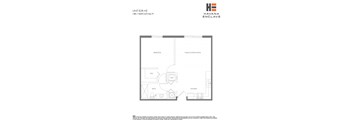 A floor plan for a 1 Bedroom, 1 Bathroom unit at Havana Enclave.