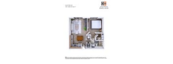 A floor plan of a unit at Havana Enclave showing a living room, bedrooms, and a bathroom.