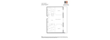 A floor plan for a Havana Enclave apartment shows two bedrooms, a family room, a kitchen, a bathroom, and a workspace.