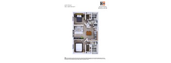 A floor plan of a 2 bedroom, 2 bath unit at Havana Enclave.