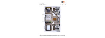 A floor plan of a unit with a living room, bedroom, and bathroom.