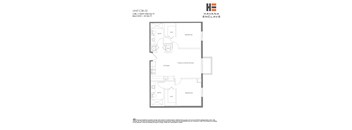 A floor plan for a unit at Havana Enclave shows a living room, two bedrooms, a bathroom, a kitchen, and a workspace.
