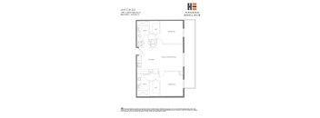 A floor plan for a Havana Enclave apartment shows two bedrooms, a living room, a kitchen, a bathroom, and a workspace.