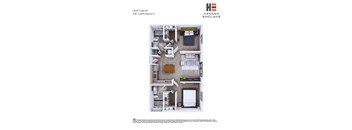A floor plan of an apartment in Havana Enclave with two bedrooms and two bathrooms.