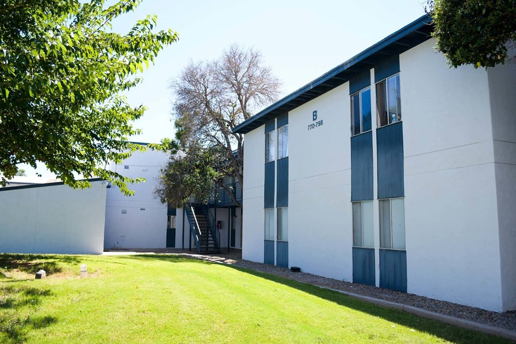 a building with a lawn in front of it