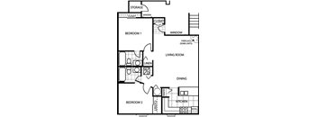 2 Bedroom Floor Plan at Butterfield Apartments, Flagstaff, AZ 86004