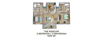 the bigelow 2 bedroom 1 bath apartment floor plan, transparent png download