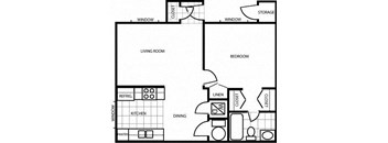 1 Bedroom Floor Plan at Country Club Meadows Apartments, Arizona, 86004
