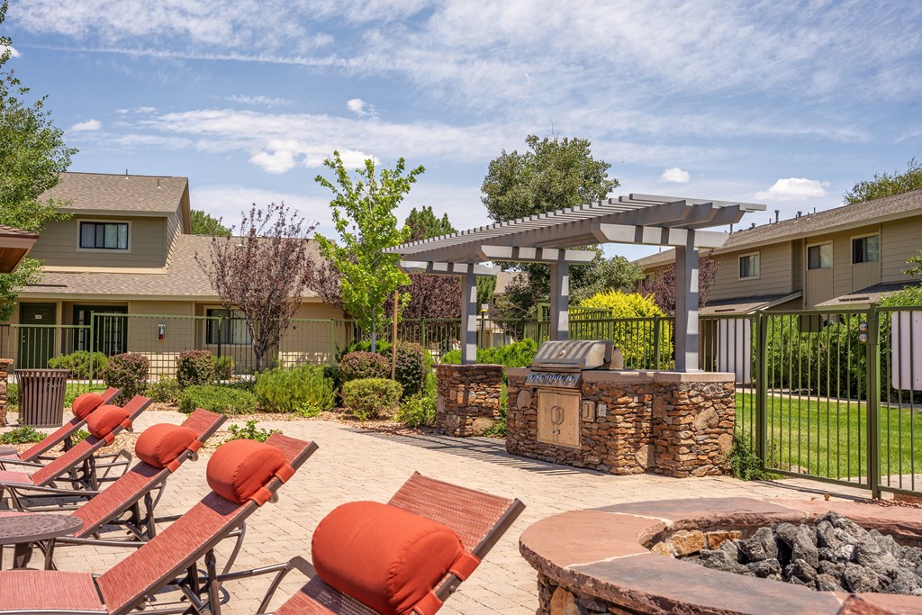 A sunny day at the outdoor seating area of a resort.