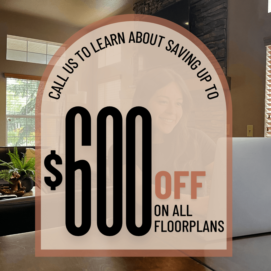 a sign that reads 50 off on all floor plans